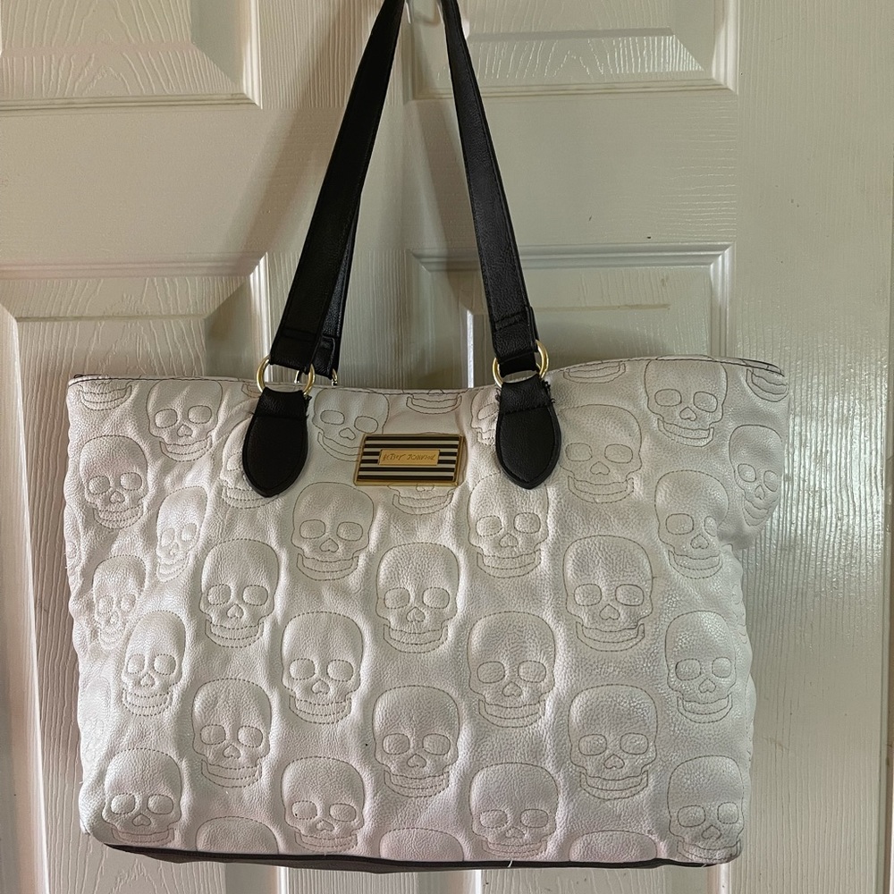 Betsey Johnson black & off white  skull tote